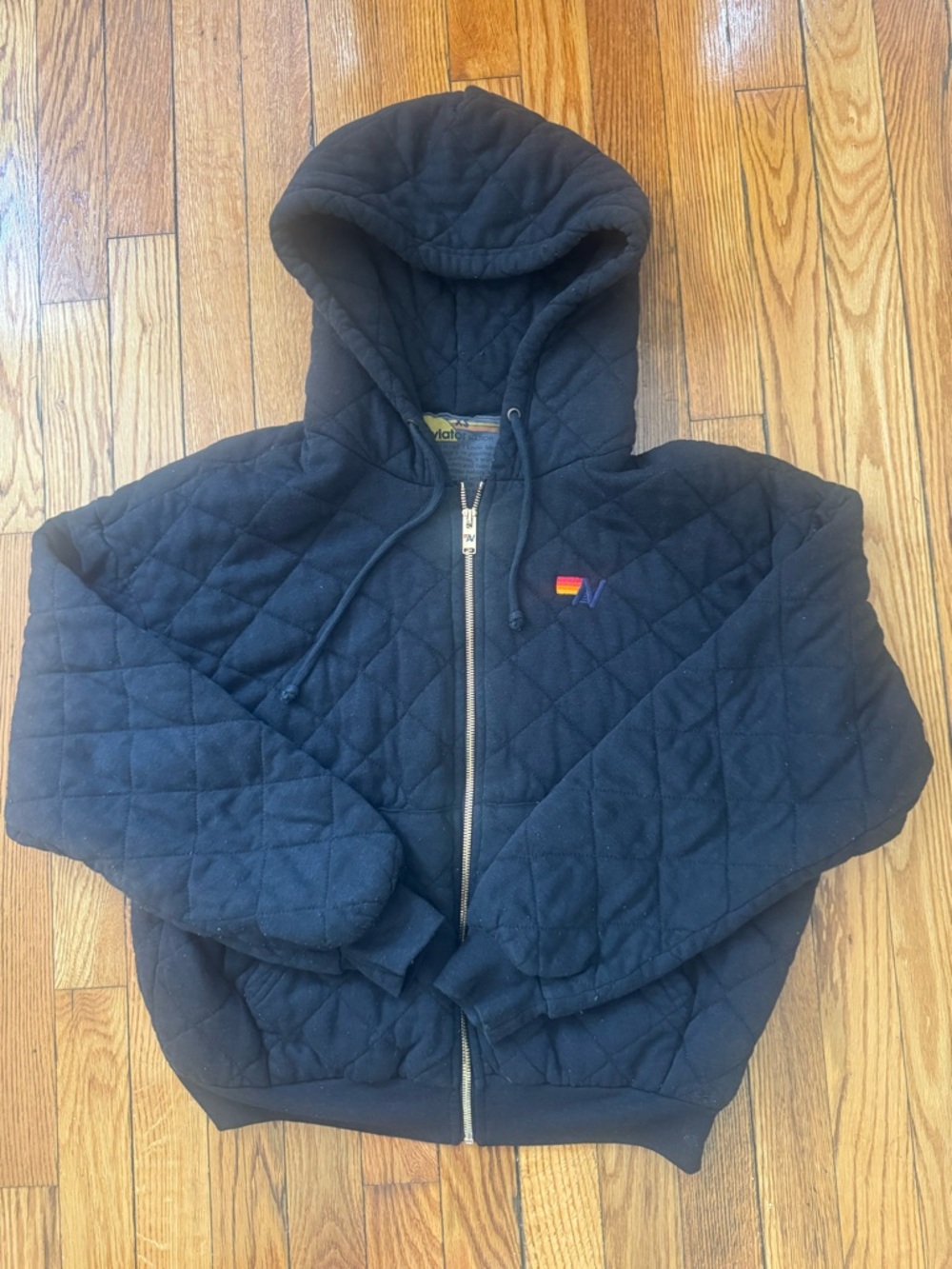 Quilted Black Zip-Up Hoodie